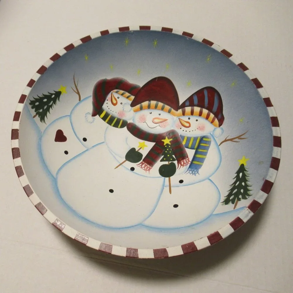 Wood Snowman Bowl